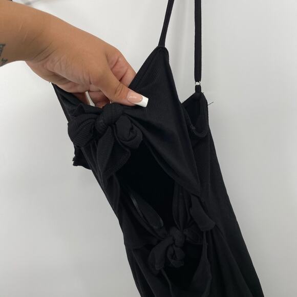 Wild Honey Black Bows Front Cut Outs Ribbed Mini Dress Little Black Dress Size L - Picture 5 of 11